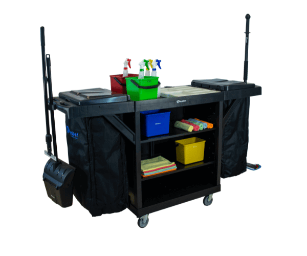 18277 carro black aberto com duas bolsas e duas prateleiras (1) CARRO CAMAREIRO LINHA UTILITY ALL BLACK 02 PRATELEIRAS E DOIS COLETORES BOLSA SEM PORTA - Imagem 1