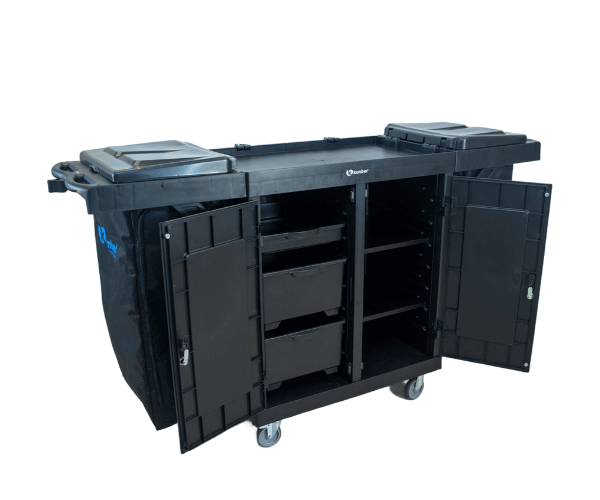 18289_Carro camareiro utility black com porta uma bandeja e dois gavetoes e dois coletores (2)_1 CARRO CAMAREIRO LINHA UTILITY ALL BLACK PRATELEIRA E GAVETEIRO E DOIS COLETORES BOLSA PORTA - KUNBER - Imagem 1