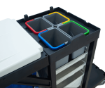 CARRO MULTIUSO LINHA UTILITY ABERTO FRONTAL COM DUAS BANDEJAS, UM GAVETÃO, PORTA BALDES E BOLSA BOLSA AZUL - KUNBER - Imagem 2