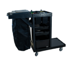 CARRO FUNCIONAL LINHA UTILITY ALL BLACK DE LIMPEZA ABERTO, FRONTAL COM PORTA BALDES E BOLSA PRETA - KUNBER
