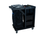 CARRO MULTIUSO LINHA UTILITY ALL BLACK DE LIMPEZA ABERTO, FRONTAL, DOIS GAVETÕES, PORTA BALDES E BOLSA PRETA - KUNBER