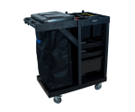 CARRO MULTIUSO LINHA UTILITY ALL BLACK DE LIMPEZA ABERTO, FRONTAL, DUAS BANDEJAS, UM GAVETÃO, PORTA BALDES E BOLSA PRETA - KUNBER (cópia)