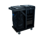 CARRO MULTIUSO LINHA UTILITY ALL BLACK DE LIMPEZA ABERTO, FRONTAL, DUAS BANDEJAS, UM GAVETÃO, PORTA BALDES, TAMPA DE SEGURANÇA E BOLSA PRETA - KUNBER